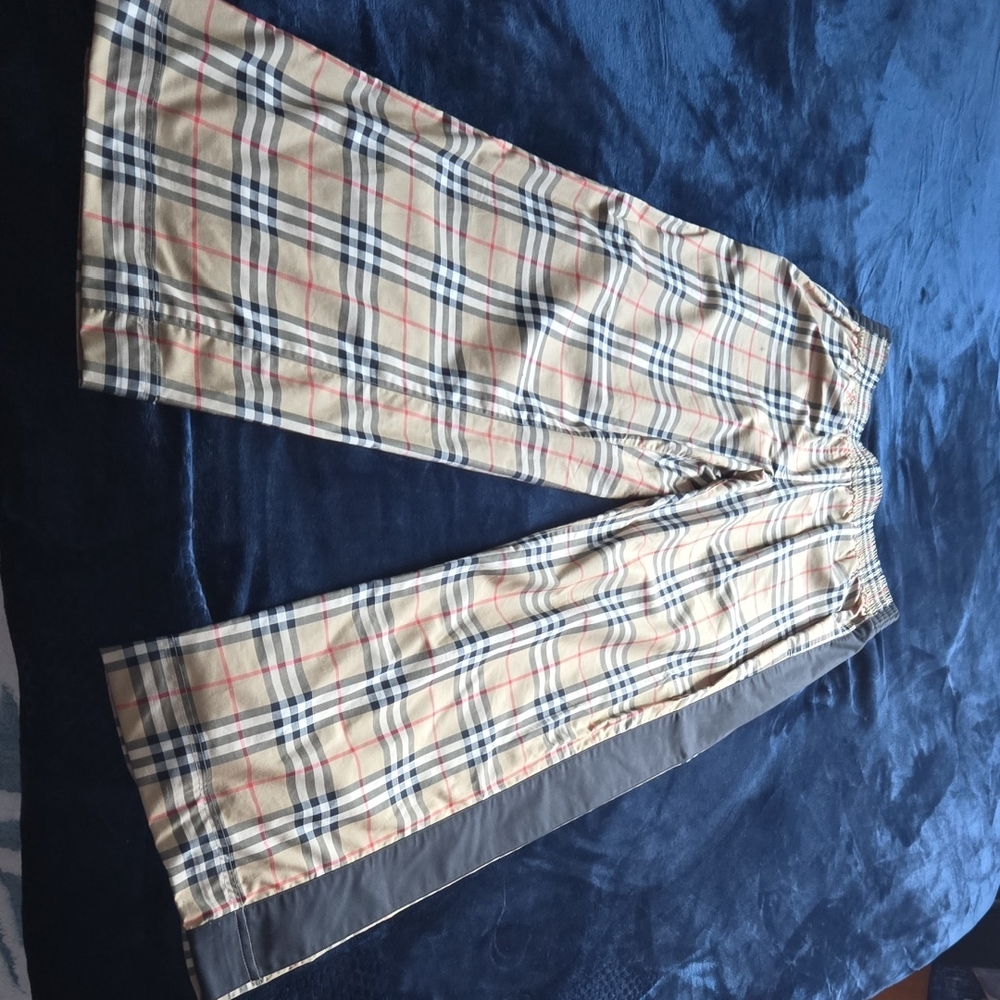 Burberry Beige Plaid Boot Cut Pants